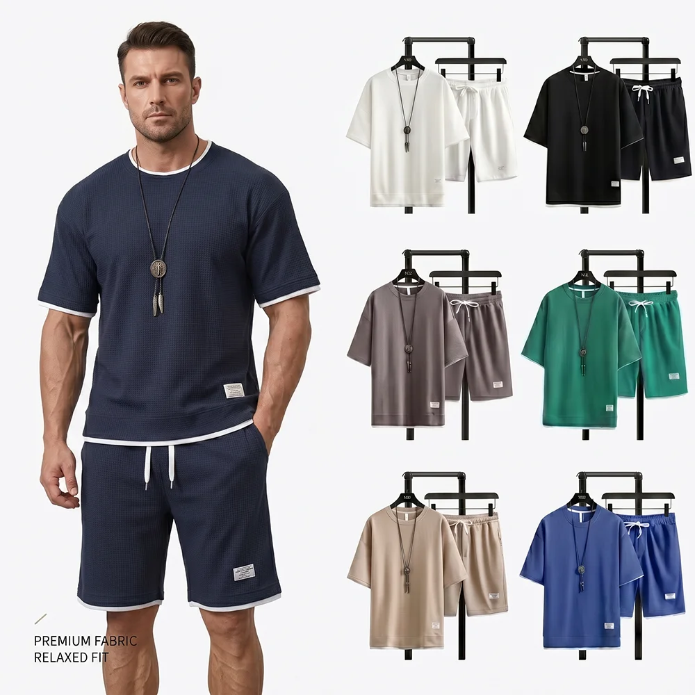 Summer Clothing Trend - Letni męski komplet dresowy z waflowej