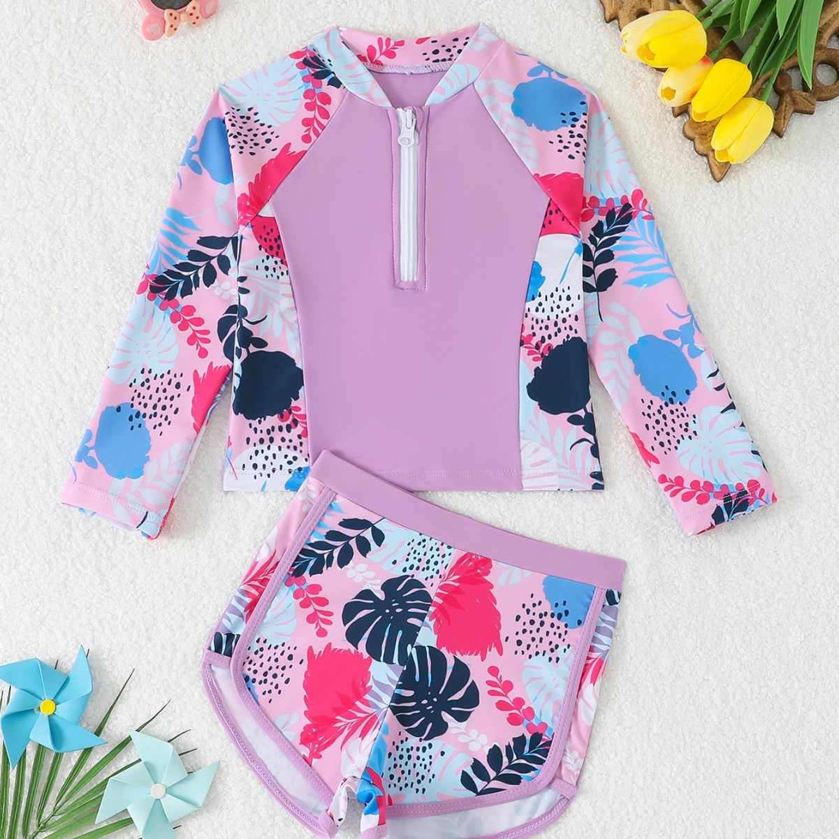 Rash Guard Long Sleeve - Dwuczęściowy strój kąpielowy dla dziewczynek z