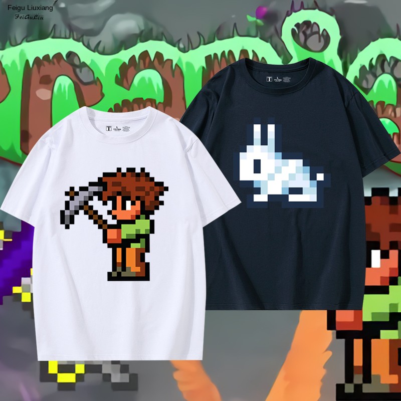 Summer Clothing Staples - Koszulka Terraria z mozaikowym wzorem pikseli,