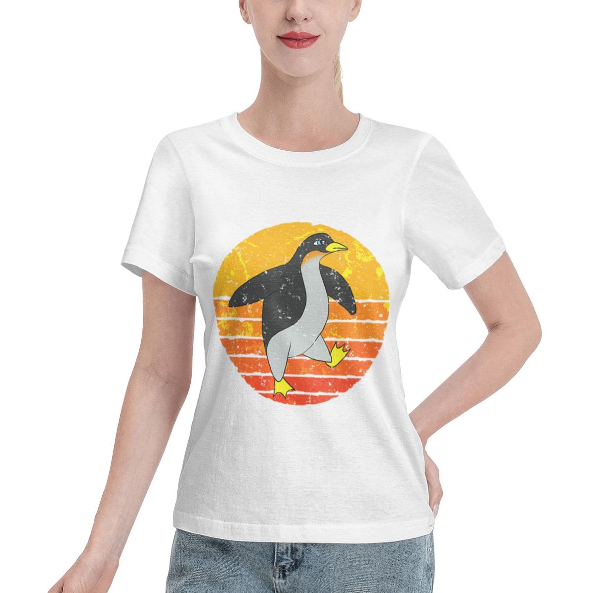 Summer Clothing Staples - Letnia Podstawowa Koszulka Damska z Pingwinem