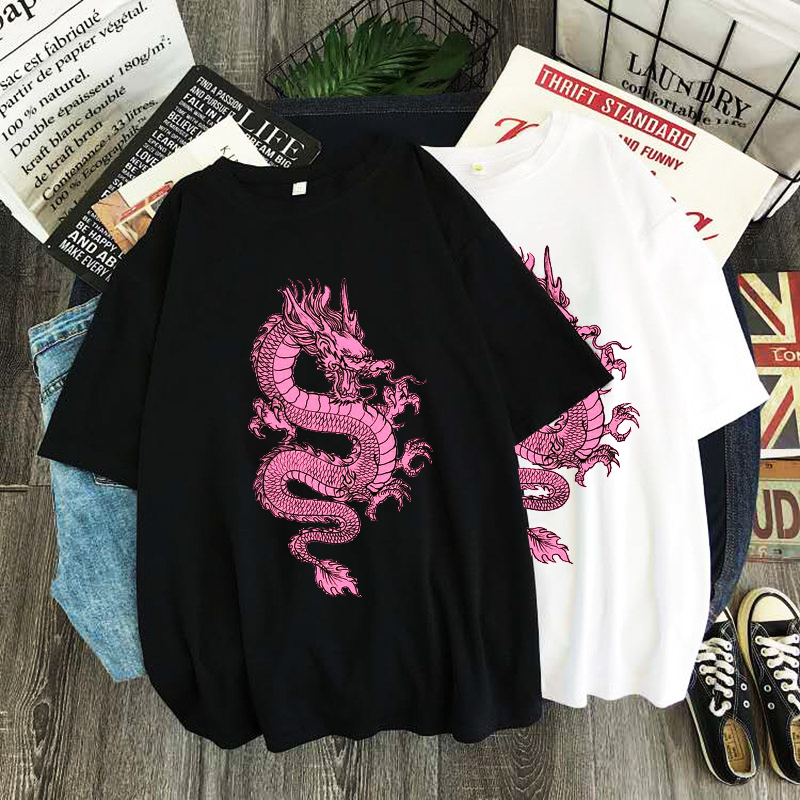 Summer Goth Clothing - T-shirty damskie różowy smok topy estetyczne