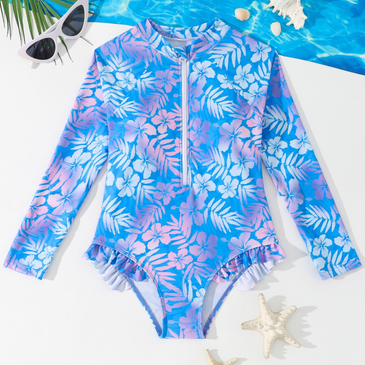 Rash Guard Long Sleeve - Dziewczęcy strój kąpielowy jednoczęściowy z długim