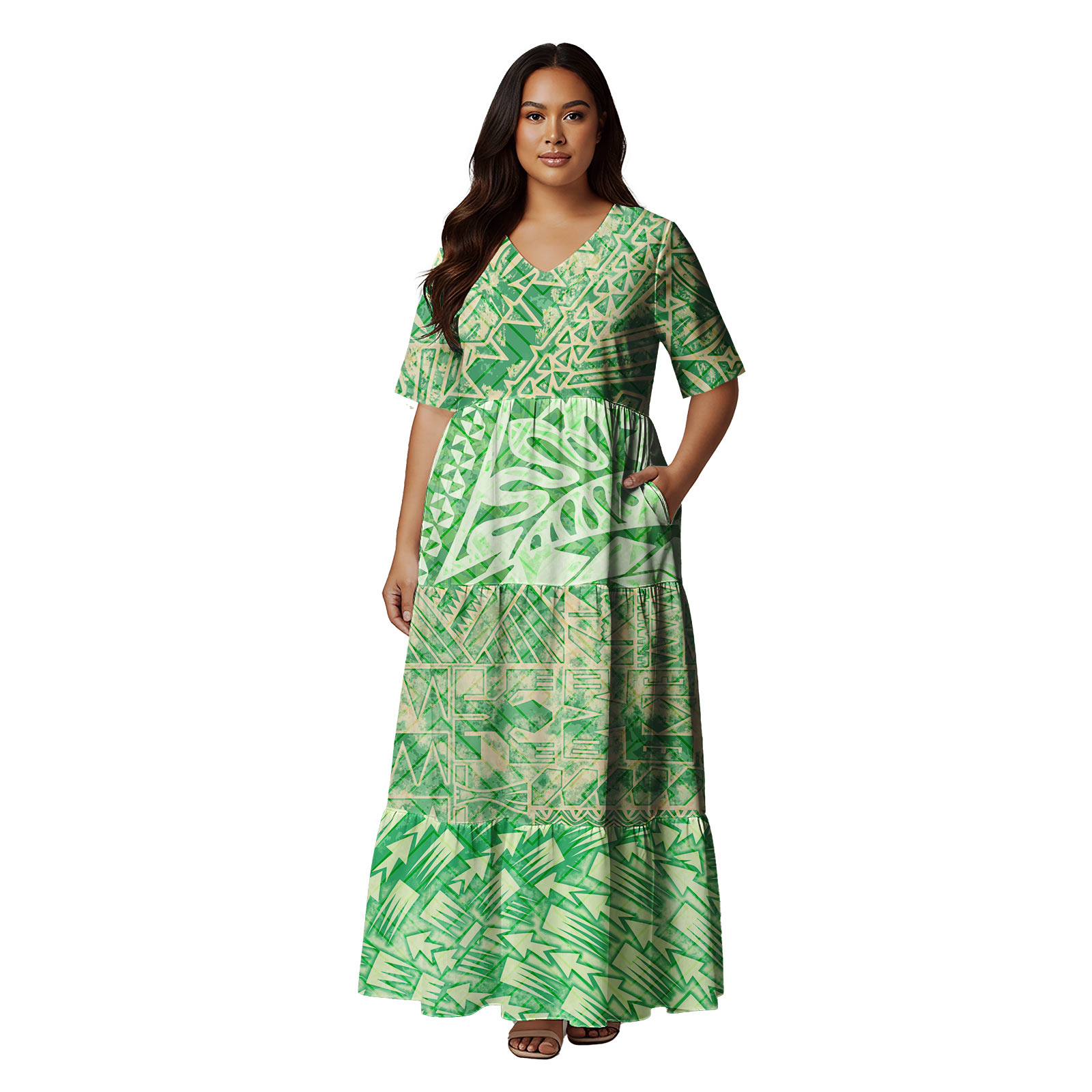 Summer Clothing Patterns - Sukienka maxi z krótkim rękawem, hawajska,
