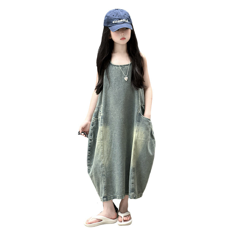 Summer Clothing Girls - Vintage Blue Children Girls Wysokiej jakości