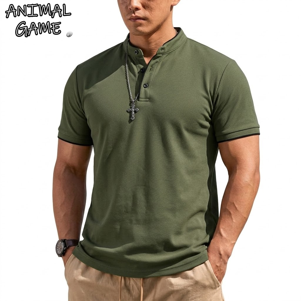 Summer Clothing Trend - Letnia koszulka Henley z krótkim rękawem